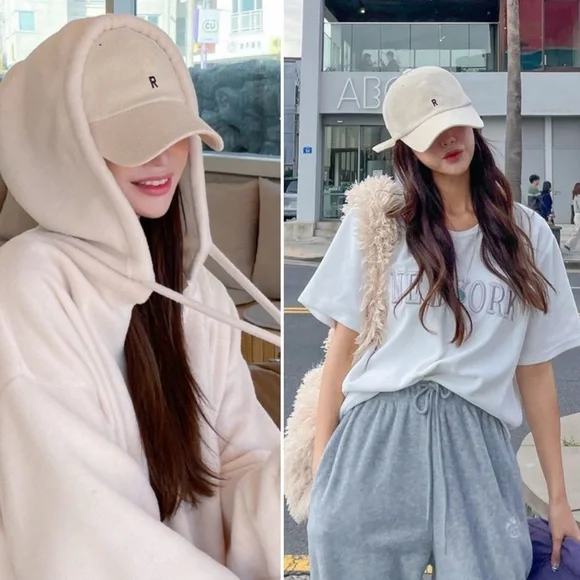 NWOT Korean Brand DEEPNY Corduroy Cap with Embroidered R in Ivory - Picture 1 of 15